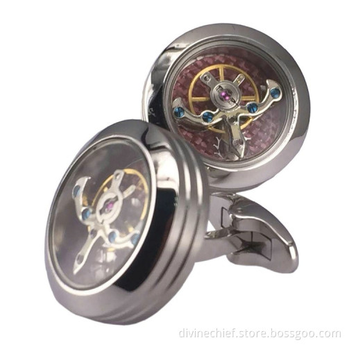 High Quality Polishing Tourbillon Cufflinks Stainless Steel Movement Cufflinks For Men